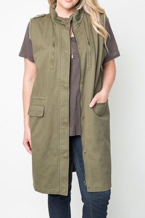 Plus Long Canvas Zippered Vest