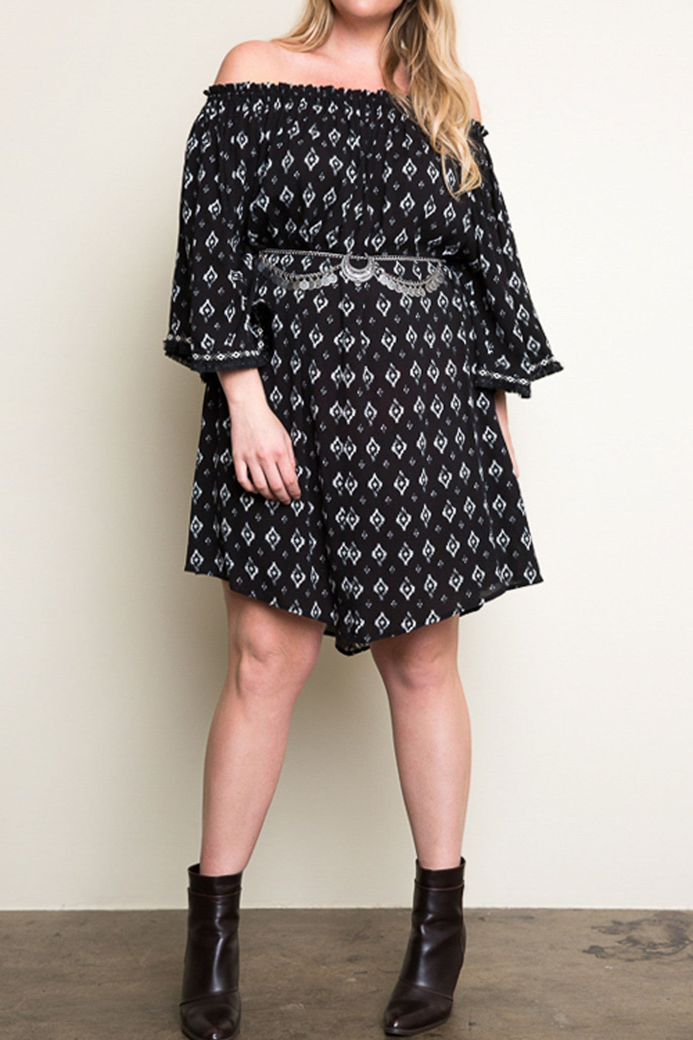 Plus Printed Off the Shoulder Dress