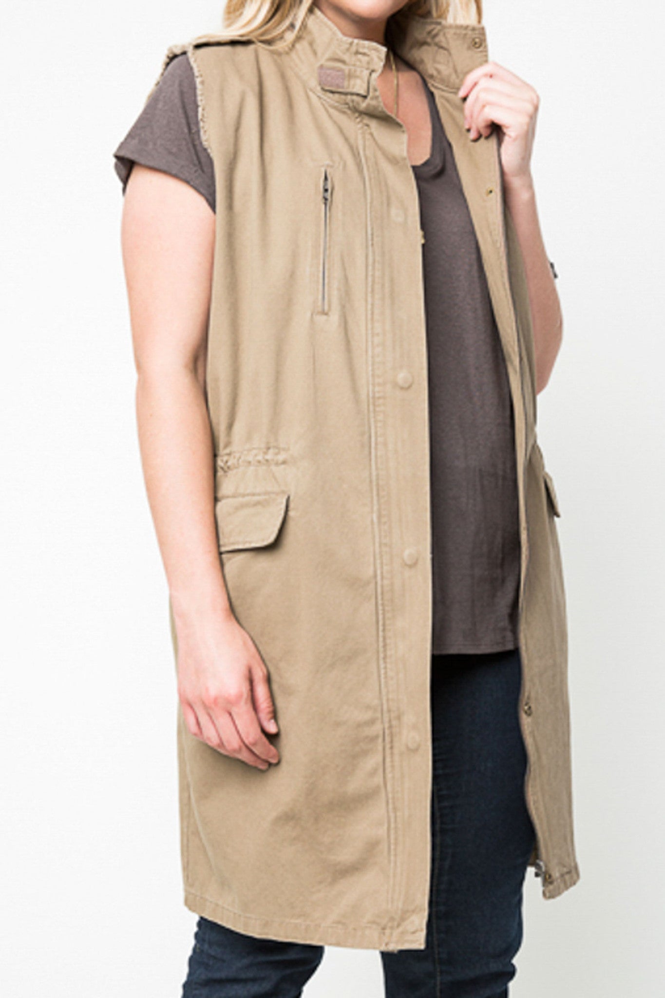 Plus Long Canvas Zippered Vest