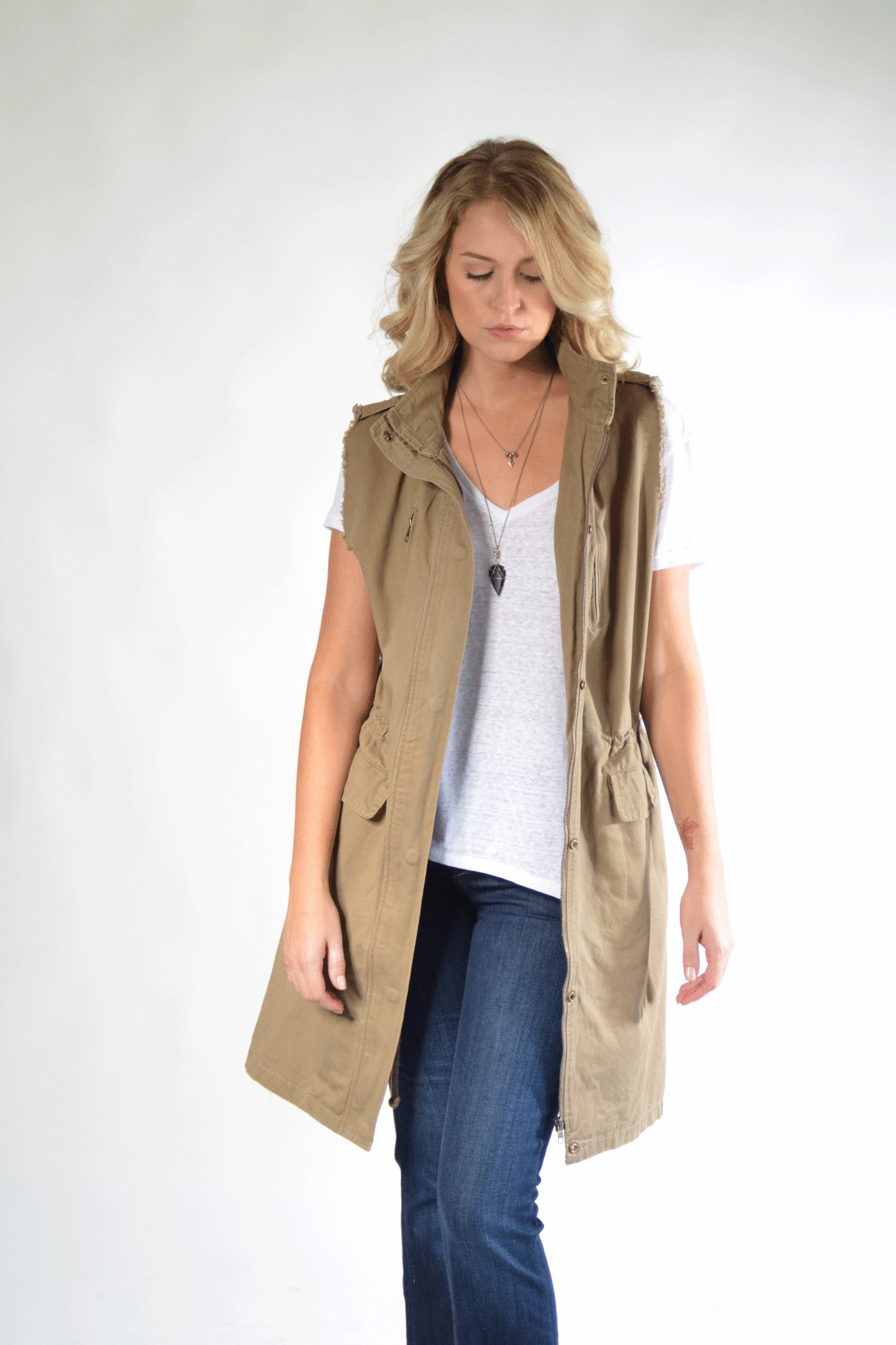 Long Canvas Zippered Vest